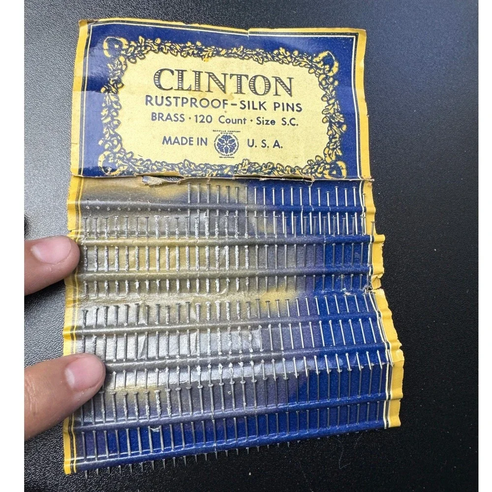Vintage Clinton Rustproof Brass Silk‎ Pins 120 Count Size SC Made in USA Sewing